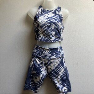 Joe Fresh Blue Tie-Dye Activewear Set Women’s Workout Crop Top & Shorts Sz S